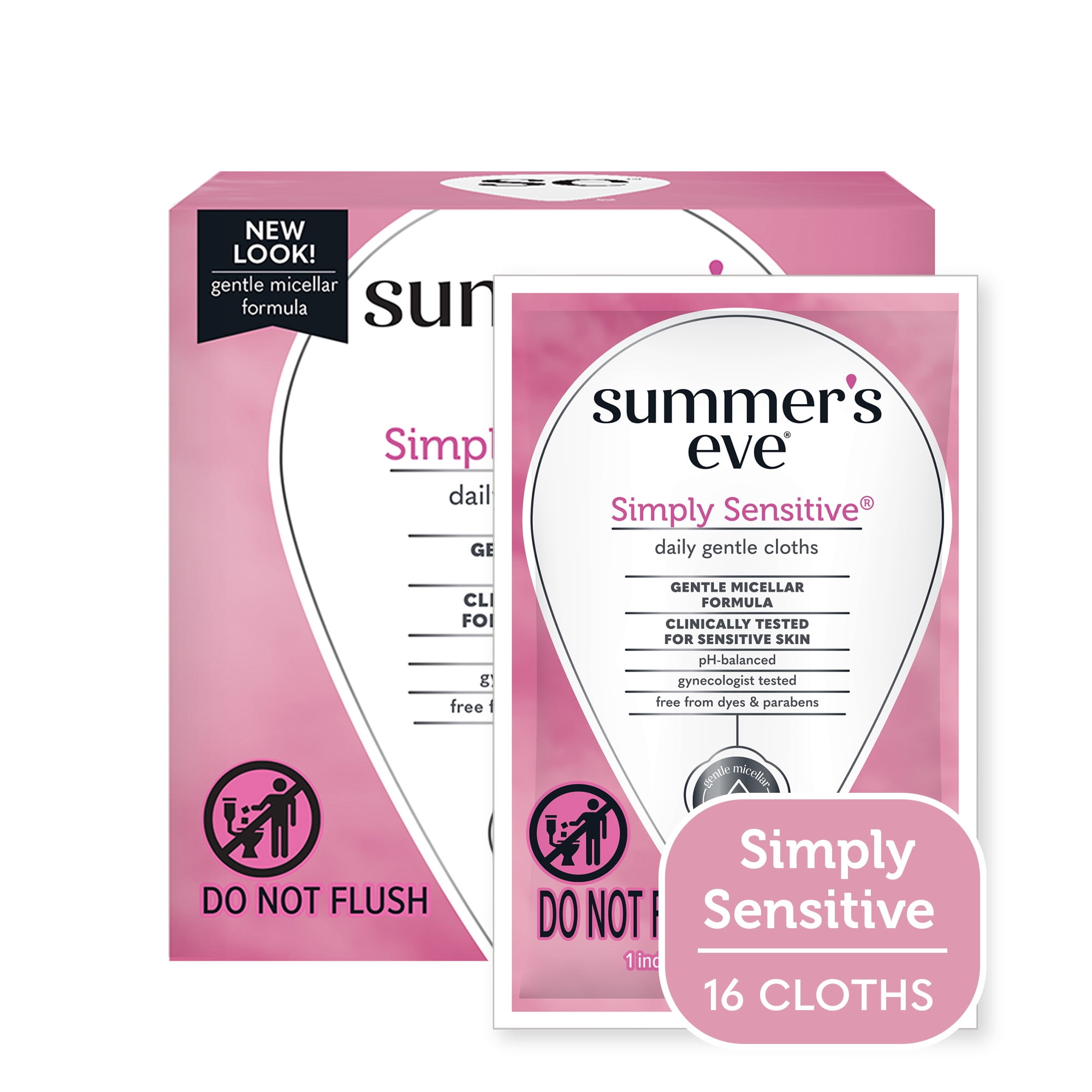 Summers Eve Simply Sensitive Daily Gentle Feminine Wipes, Removes Odor, pH balanced, 16 count
