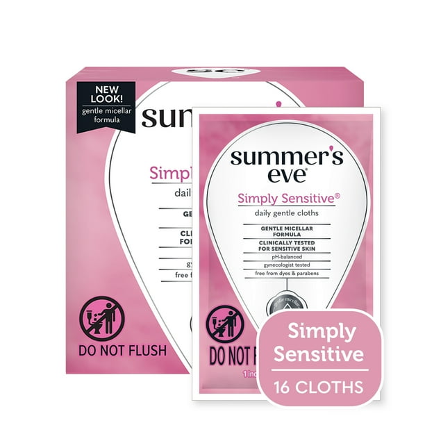Summer’s Eve Simply Sensitive Daily Gentle Feminine Wipes, Removes Odor