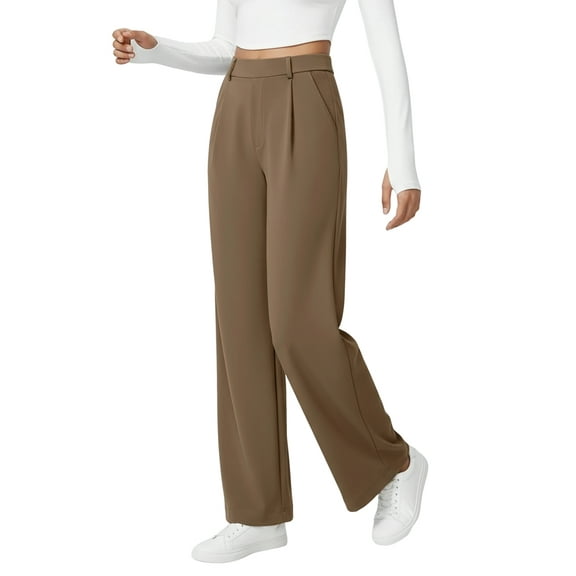 Womens Dress Pants Wide Leg Pull on Stretchy Work Pants Women Business Casual Trousers with Pockets Camel Color XXL