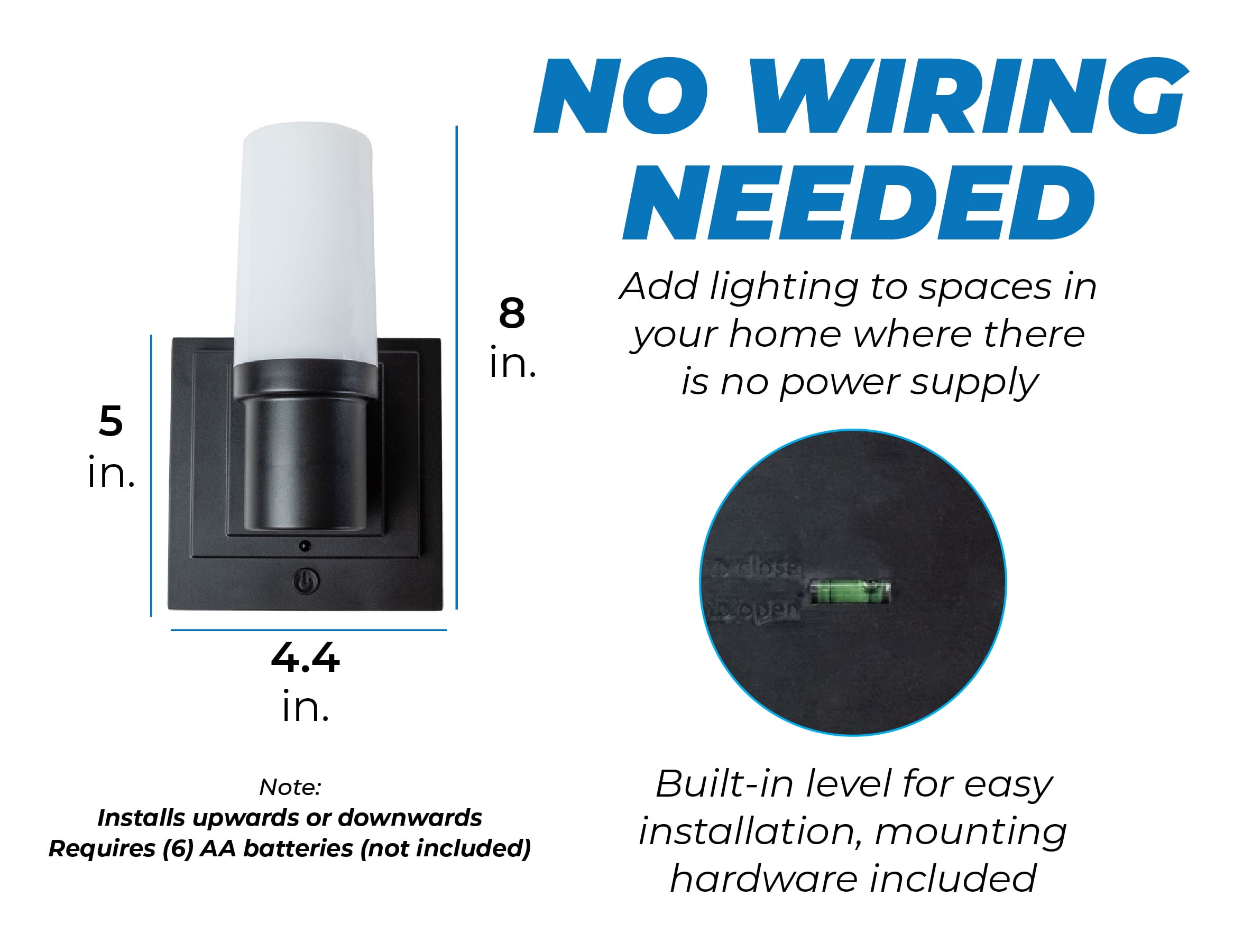 Westek Battery Operated Wall Sconce with Remote, 2 Pack - Plastic Wireless Battery Wall Light, Easy No Wire Install - 160 Lumens, 4 Hour Auto Shut-Off Battery Wall Sconce - Matte Black Finish