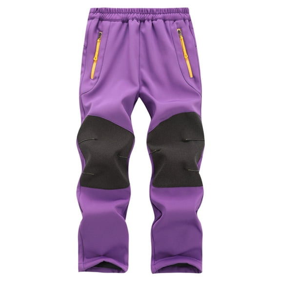 Hduncf Kids Boys Girls Softshell Pants Fleece Lined Waterproof Snow Pants Winter Warm Elastic Waist Outdoor Hiking Pants with Zipper Pocket Purple XXXL