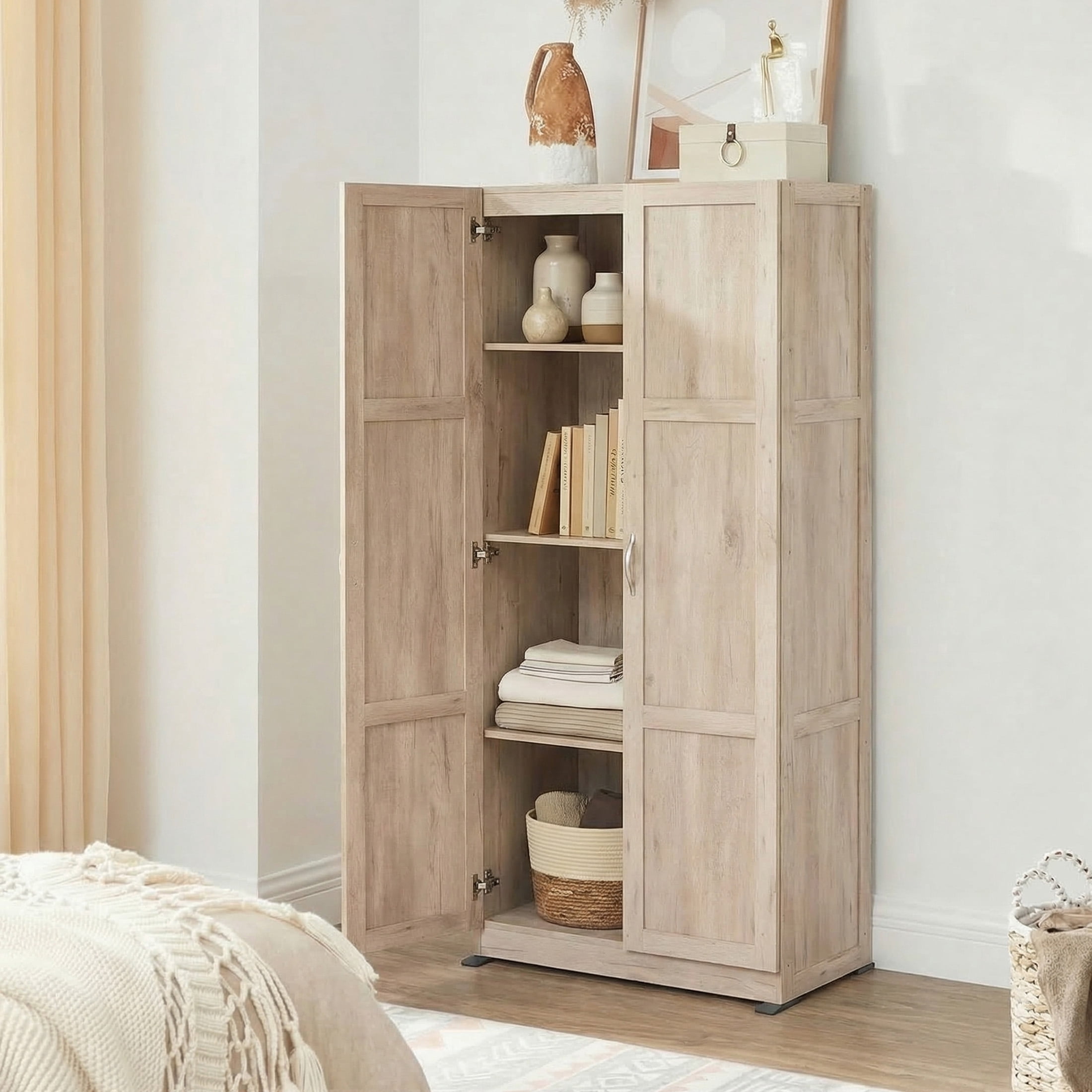 CONCETTA 71 inch Wooden Storage Cabinet, Freestanding Cupboard, 4-Tier Home Organizer for Kitchen, Living Room, Bedroom, Pantry, Beige