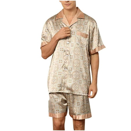 

Dadaria Pajamas for Women Soft Comfy Men Solid Casual Button Closure Print Short-sleeve Pajama Shorts Set With Pockets Khaki XXL Men