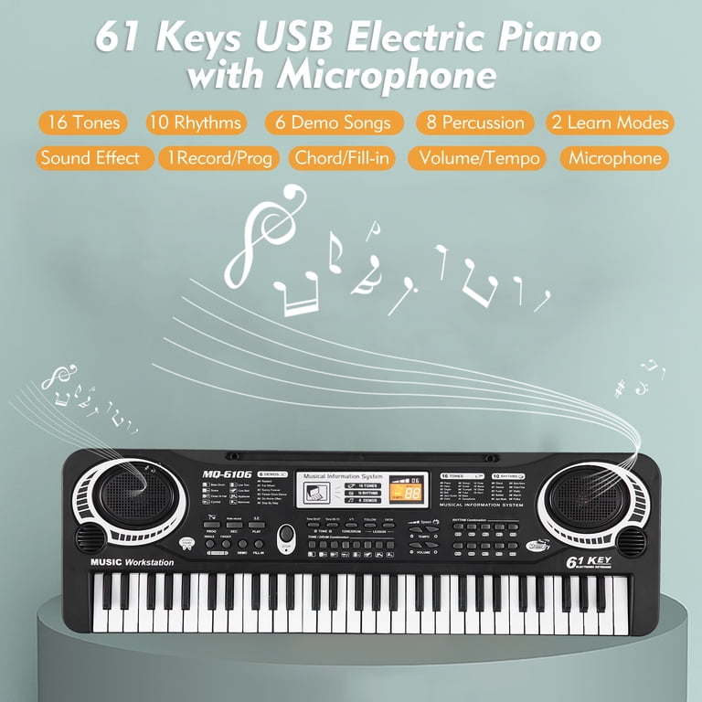 Anself 61-Key Kids Digital Music Keyboard, Piano with Microphone