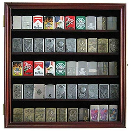 - Military/Sport Cigarette Lighter Matchbook Display Case Wall Cabinet. LC01 (Mahogany Finish)