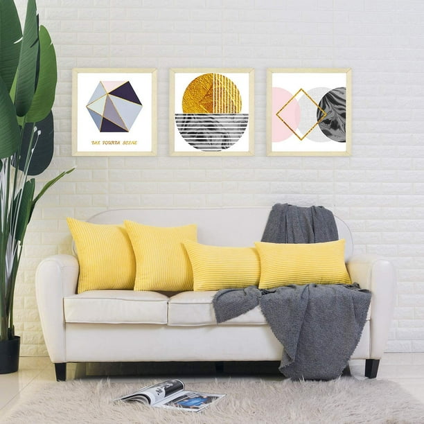 HTOOQ Pale Yellow Decorative Throw Pillows Covers Set 12x20 inch for Couch Sofa Living Room Bedroom Corduroy Soft Cozy Solid Rectangle Throw Pillow Case Cushion Cover Pack of 2 Striped Decoration