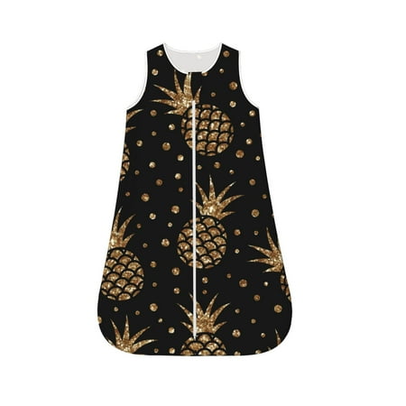 

Honeii Gold Glitter Pineapples Print Unisex Babies Sleepbag Wearable Blanket Baby Sleeveless Sleeping Bag-Medium
