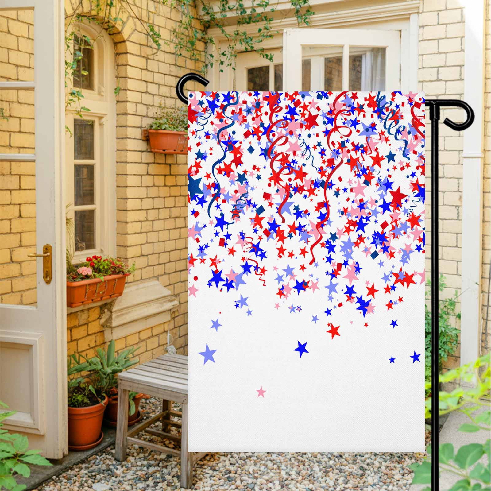 4th of July Garden Flags Patriotic Stars Ribbon Garden Flag Double Sided Welcome Flag Red White Blue Independence Day Yard Flags for Outdoor Lawn Porch Memorial Day Seasonal Holiday Decor 28x40 Inch