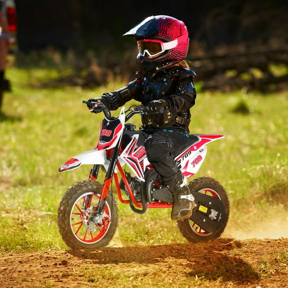Lorelo 49cc 2-Stroke Kids Dirt Bike, Gas Power Motocross, Off Road Mini Motorcycle, Pocket Motorbike with Front Rear Disc Brakes, Racing Max Speed 30KM/H (Red)
