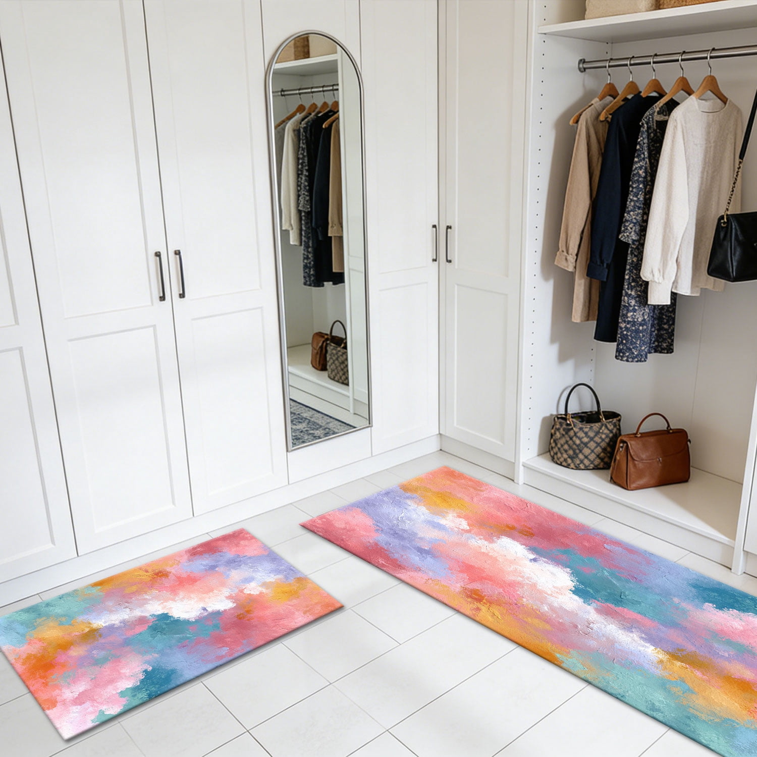 3 Piece Kitchen Rug Set, Non-Slip And Washable, Abstract Pattern Kitchen Hallway Rug, Soft And Comfortable, Suitable For Sinks, Floors, Entrances, Hallways and Bathrooms
