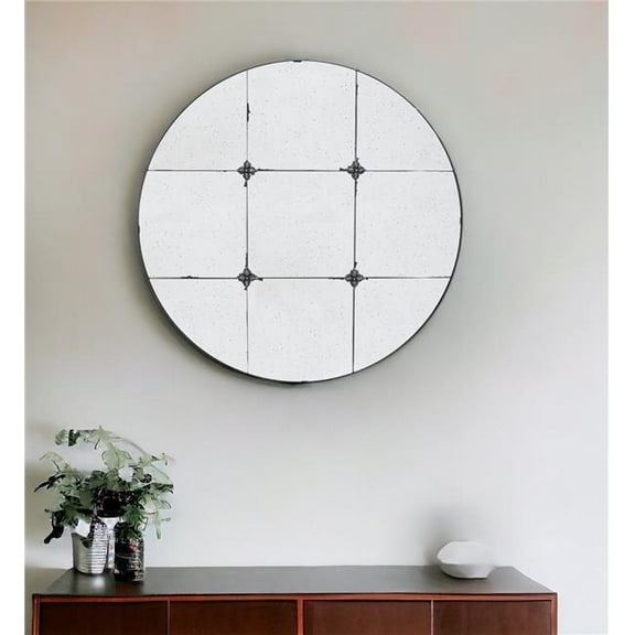 HomeRoots 485057 36 in. Black Round Iron Framed Accent Mirror