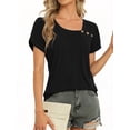thumbnail image 2 of MOYIKO Womens Petal Sleeve Tops Summer Trendy T Shirt Casual Loose Square Neck Button Blouse Tees, 2 of 7