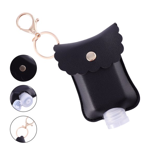 EXHUMKY Empty Bottle with Keychain Travel Pouch Black PU for Storage