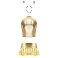 thumbnail image 5 of Sxiwei Womens 3 Piece Shiny Metallic Astronaut Cosplay Costume Latex Crop Top Skirts with Headband Gold S, 5 of 6