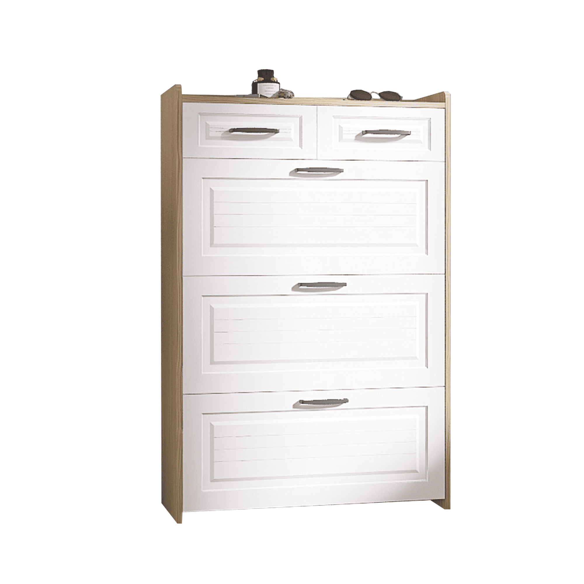 PORKISS Shoe Cabinet, Wooden Entryway Cabinet with Doors and Drawers, 49.2'' Shoe Storage with Large Space, Freestanding Shoe Rack for Home, White/Oak
