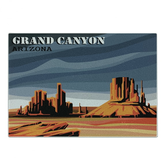 Canyon Cutting Board, Major Canyon Shadows and Contrasts with Digital Added Dimesions Print, Decorative Tempered Glass Cutting and Serving Board, Small Size, Blue Orange, by Ambesonne