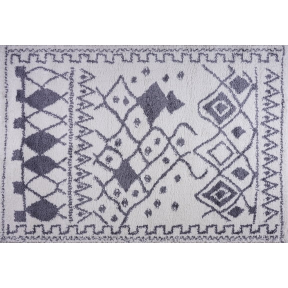 Ladole Rugs Shaggy Asilah Abstract Modern Abstract Turkish Indoor Area Rug Carpet in Dark Gray White, 4x6 (3'11" x 5'7", 120cm x 170cm)