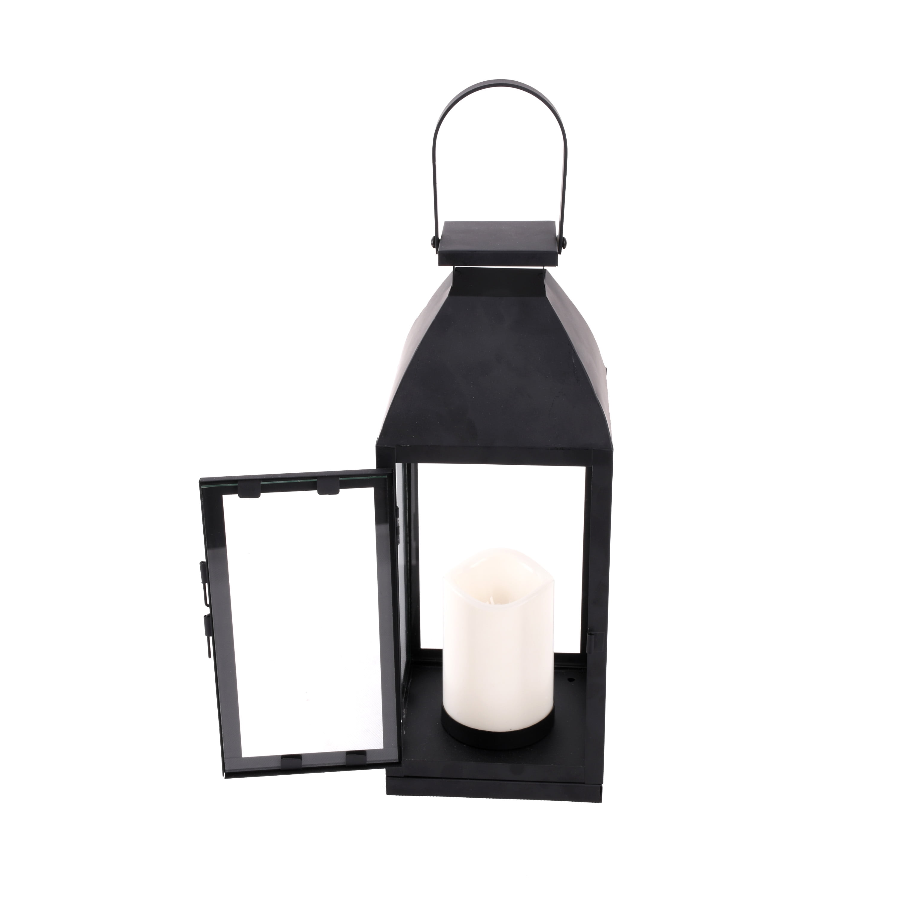 Better Homes & Gardens Decorative Natural Wood and Glass Battery Operated  Outdoor Lantern with Removable LED Candle 18inH 