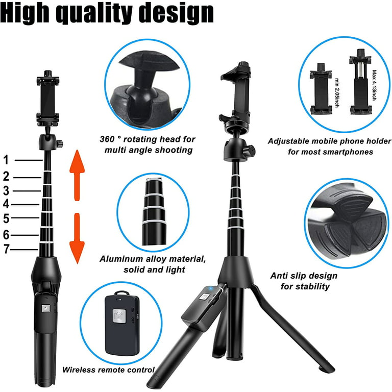 delpattern Selfie Stick, 40 Extendable Selfie Stick Tripod with Detachable  Bluetooth Shutter Remote, Tripod for iphone and Android Phone Tripod, Black  