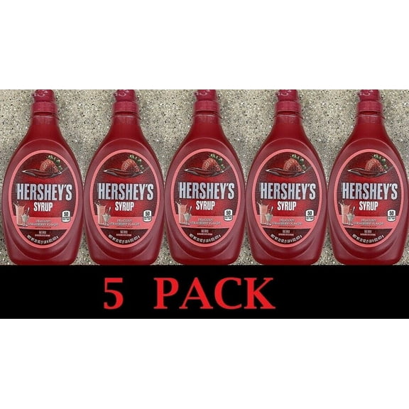 5x Hershey's Delicious STRAWBERRY Flavor Syrup 22 Oz Bottle - FATE FREE - 5 PACK