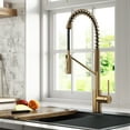 thumbnail image 3 of Kraus Oletto Commercial Style Pull-Down Single Handle Kitchen Faucet with QuickDock Top Mount Installation Assembly in Brushed Brass, 3 of 15