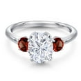 thumbnail image 3 of Gem Stone King 925 Sterling Silver White Moissanite and Red Garnet Engagement Ring for Women | 2.84 Cttw | Oval 9X7MM | Gemstone Birthstone | Size 9, 3 of 7