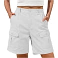 thumbnail image 2 of Bloomae Bermuda Shorts for Women Cargo Summer Casual Elastic High Waisted Short Pants Outdoor Beach Vacation Clothes with Multi-Pockets White M, 2 of 7