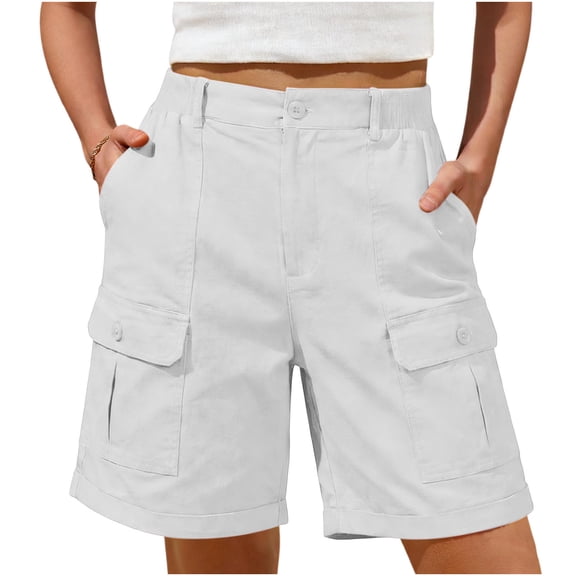 WMTBSRSW Bermada Cargo Shorts for Women Casual Dressy Pull on Chino Shorts Summer Athletic Shorts for Golf Casual with Pockets White Medium