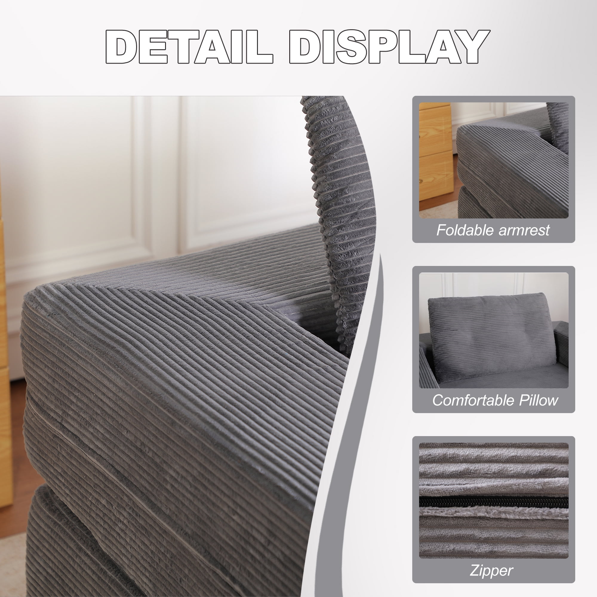 Leumius Single Sofa Bed with Pillow,Boneless Folding Sofa Bed for Living Room Bedroom,No Assembly Required,Dark Gray