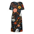 thumbnail image 6 of Halloween Dresses for Women Summer Comfy Funny Cartoon Ghost Cocktail Dresses Short Sleeve Vintage Relaxed Fit Flowy Midi Halloween Costumes Dresses Dark Blue XL, 6 of 6