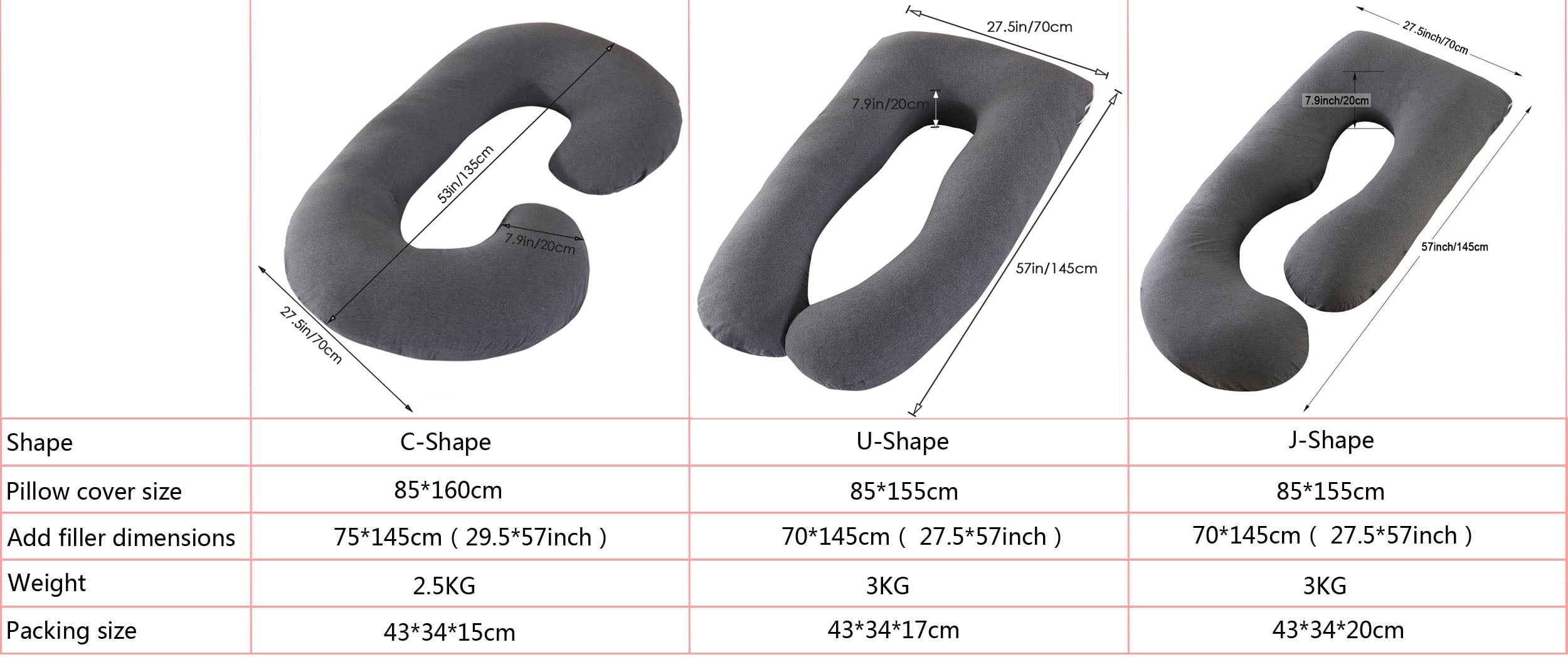 Topchances Pregnancy Pillow Maternity Belly Contoured Body  Pillow Extra Large With Knitted Cotton Cover Gray US