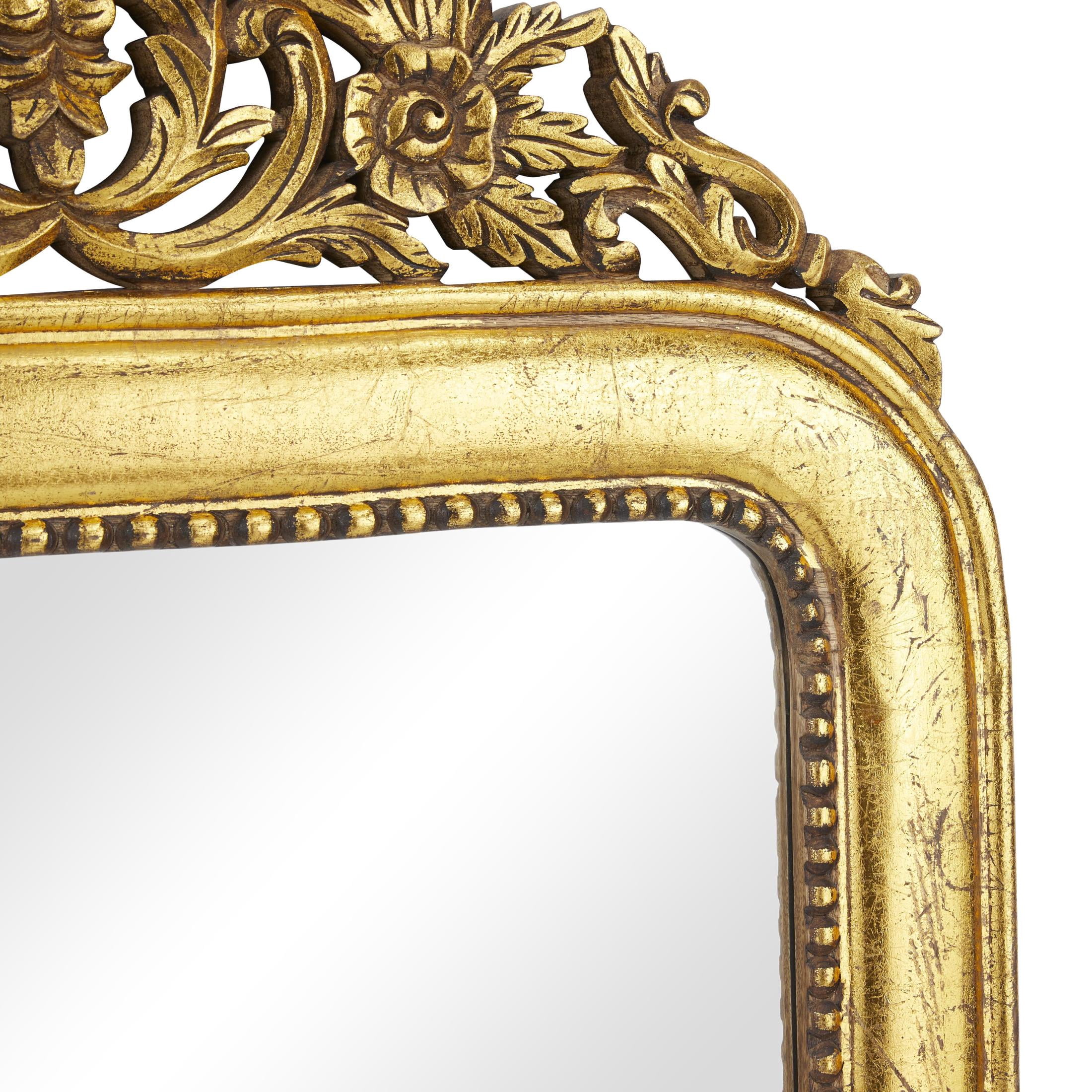 DecMode 36" x 60" Gold Intricately Carved Acanthus Floral Wall Mirror