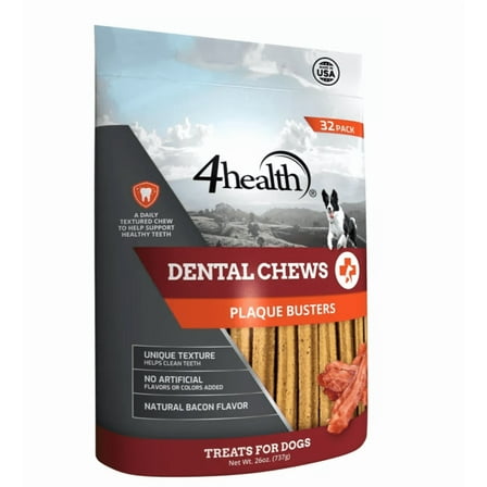 4health Plaque Busters Dental Chews Bacon Flavor Dog Treats, 32 Count