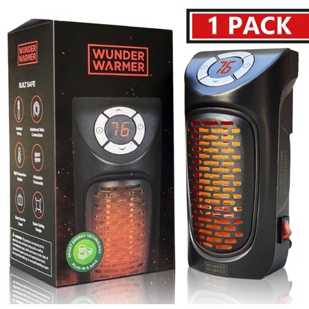 Wunder Warmer - (1 Pack) 350W Ceramic Wall-Outlet Space Heater, Adjustable Thermostat, Plug-in