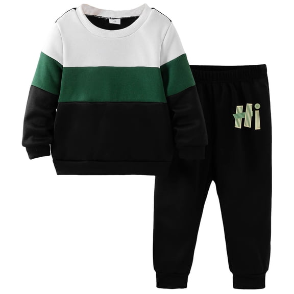 KPOPLK Toddler Boy Fall Winter Sweatshirt Outfit Clothes Boys Long Sleeve Pattern Pullover Tops Joggers Pants Set(5-6 Years,Light Green)