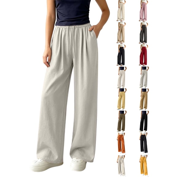 Pants for Women Zaewscy Women's Fashion Solid Color Elastic Waist Pocket Ruched Straight Leg Long Pants Gray L