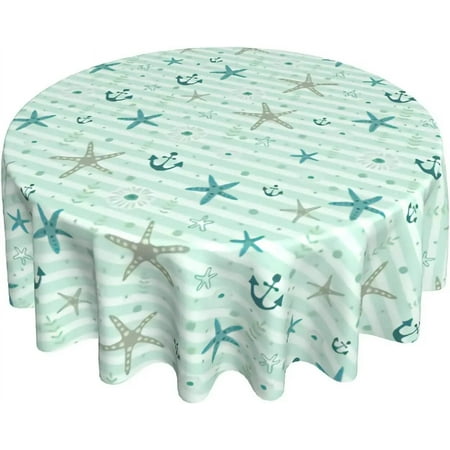 

Nautical Anchor Elements Tablecloth Washable Marine Symbols Round Tablecloths Circular Table Cover Cloths for Holiday