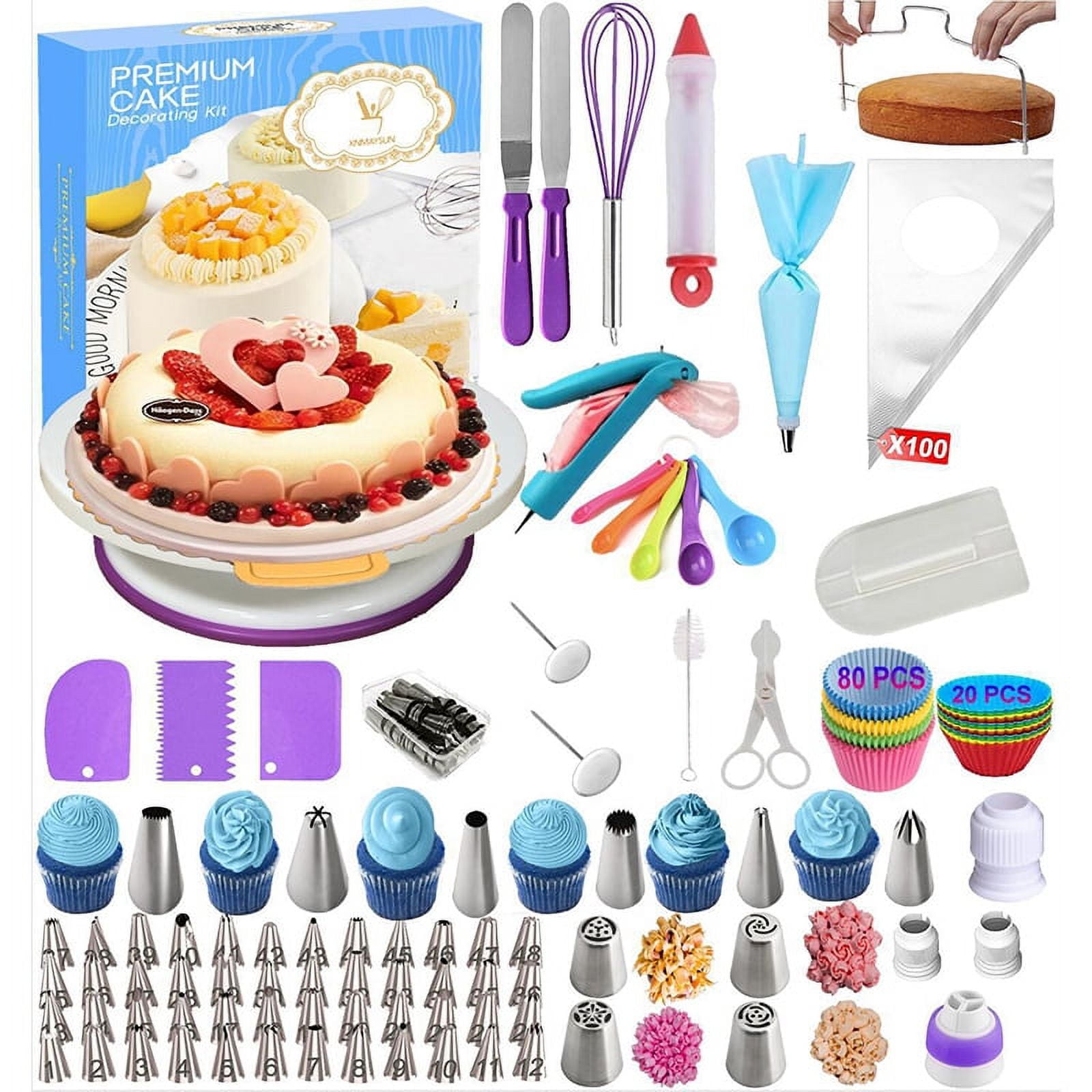 CAROOTU 285pcs Cake Decorating Supplies Baking Set Cake Pans Set Cake Rotating Turntable Cake Decor Decorating Kit for Beginners Walmart