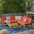thumbnail image 2 of GDF Studio Parma Outdoor 5-Seater Acacia Wood Sectional Sofa Set, Teak and Red, 2 of 9