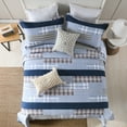 thumbnail image 4 of Bedduvit Navy Blue Cotton Quilt Queen - 100% Cotton Patchwork Plaid Striped Quilts for Queen Beds, Lightweight Reversible Modern Farmhouse Bedspread Quilt Set, 3-Piece All-Season Quilt Bedding Set, 4 of 12