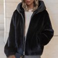 thumbnail image 5 of jsaierl Women's Fuzzy Sherpa Fleece Jacket Lapel Zipper Plus Size Hooded Faux Fur Cardigan Coats Shaggy Jacket Outwear, 5 of 9
