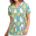 thumbnail image 1 of Blusa con cuello en V de manga corta para mujer, uniforme con bolsillos estampados de Pascua, blusa de enfermería Fridja  bn6087, 1 of 4