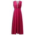 thumbnail image 3 of Women Casual Boho Print Zipper V Neck Sleeveless Long Dress Holiday Dress Floral Summer Dresses for Women Women's Summer Dresses Casual, 3 of 7