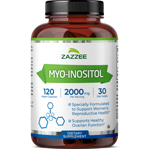 Zazzee Myo-Inositol 2,000 mg per Serving – 120 Vegan Capsules – Supports Reproductive Health – Vegan • Non-GMO • Made in USA