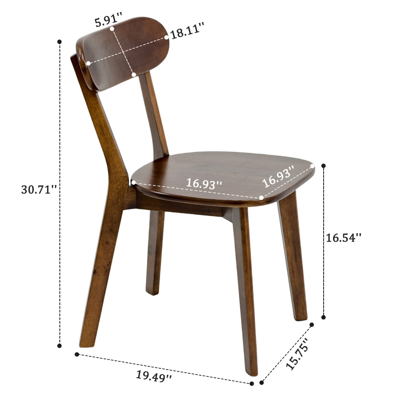 100% Natural Solid Wood Dining Chairs Set of 2 Mid Century Modern Kitchen Chairs with Curved Backrest Adjustable Foot Pads Walnut Dining Room Living Room Study Chairs, Walnut