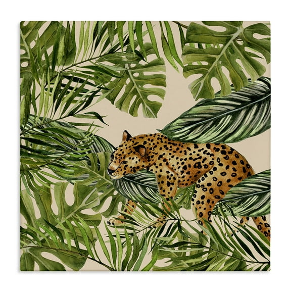 Stupell Industries Botanical Leopard on Branch Plants & Flowers Painting Wrapped Canvas Art Print Wall Art, 17 x 17