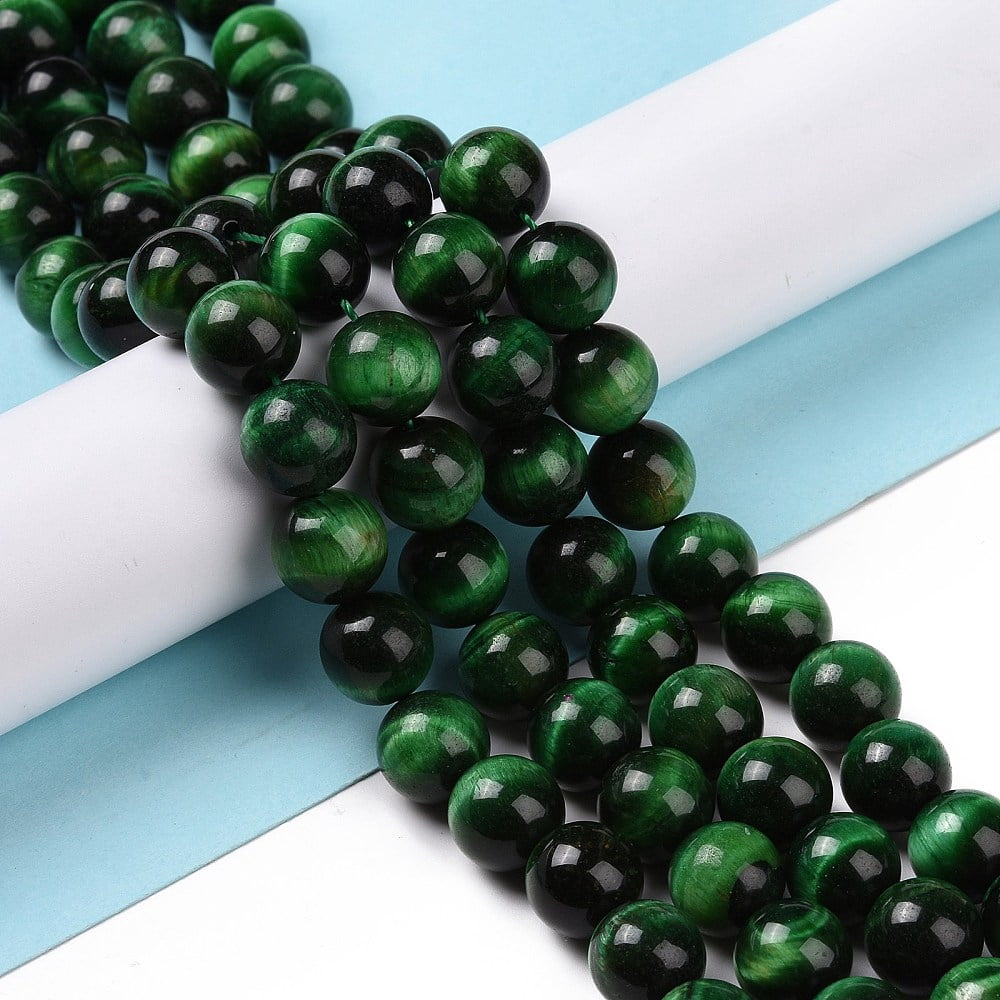 5 strand Natural Green Tiger Eye Beads Strands Dyed Heated Round Green 10mm