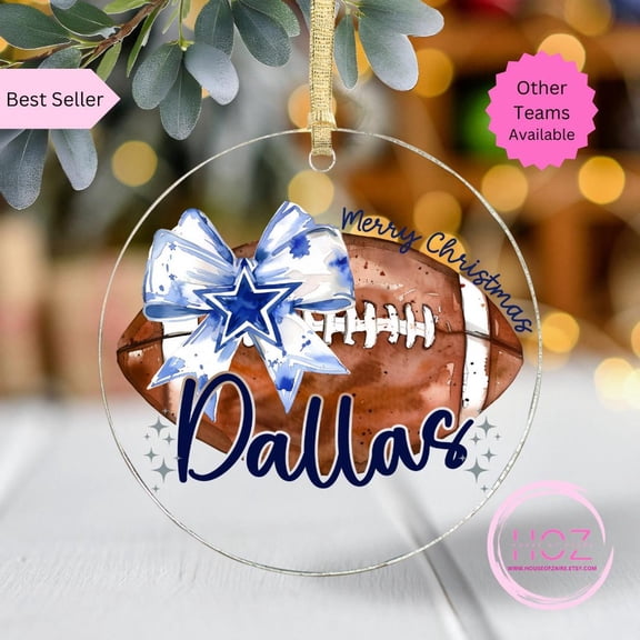 Sport Team Christmas Ornament, Coquette Ornament, Christmas Gift, Custom Football Christmas Tree Ornament, Gift for Cowboy fan, Texas Football