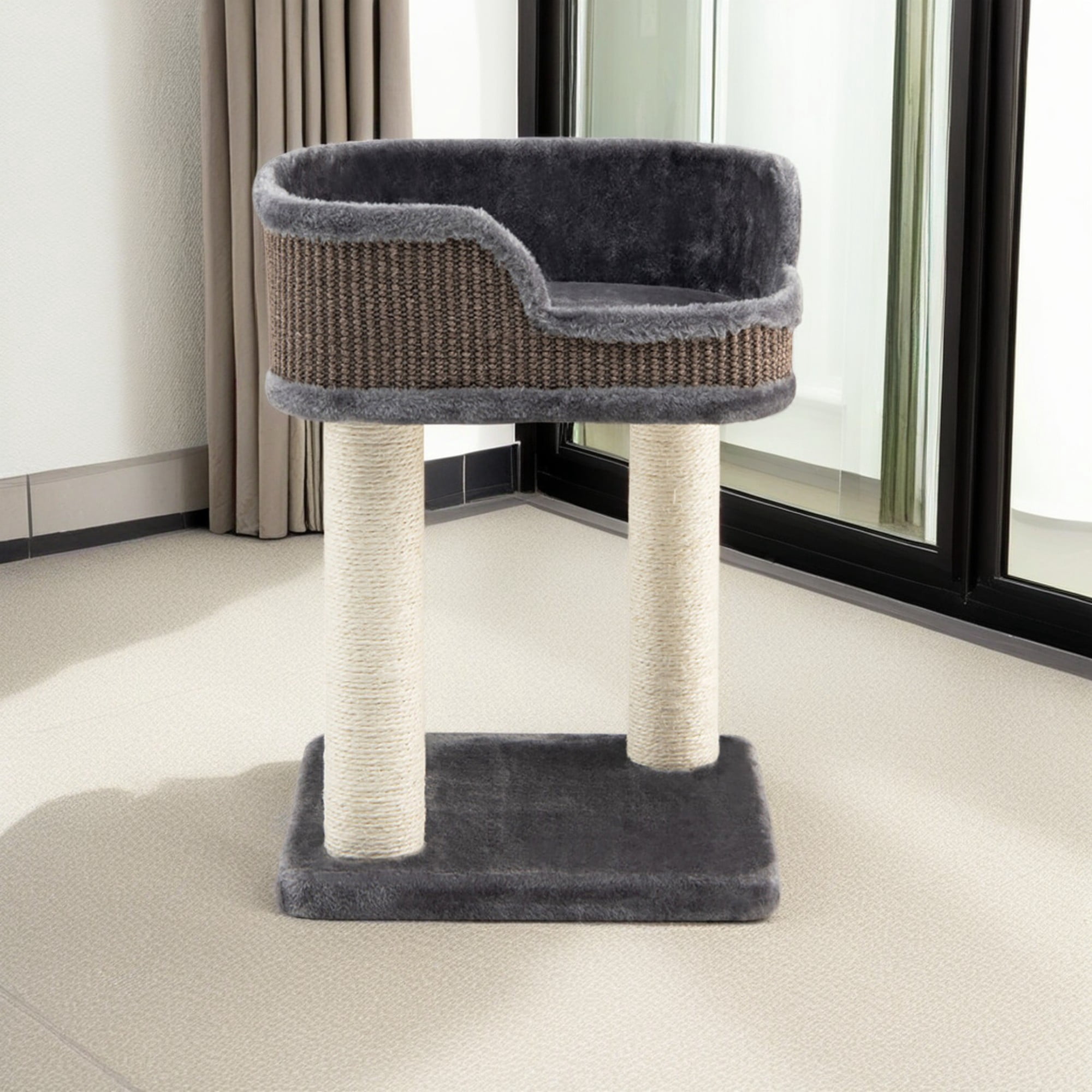 resenkos 16" Multi-Level Cat Tree with Scratching Posts and Large Plush Perch, Cat Climbing Tree Tower for Indoor Cats, Gray