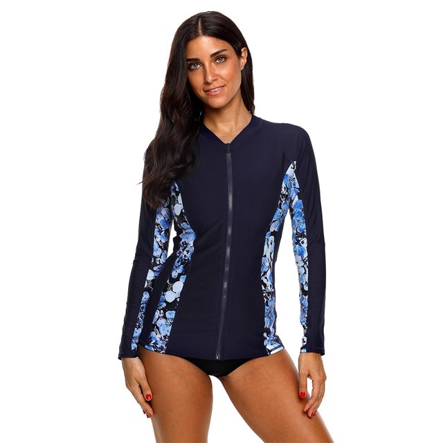 Camiseta de natación con protección solar y manga larga con cremallera frontal para mujer de Charmo